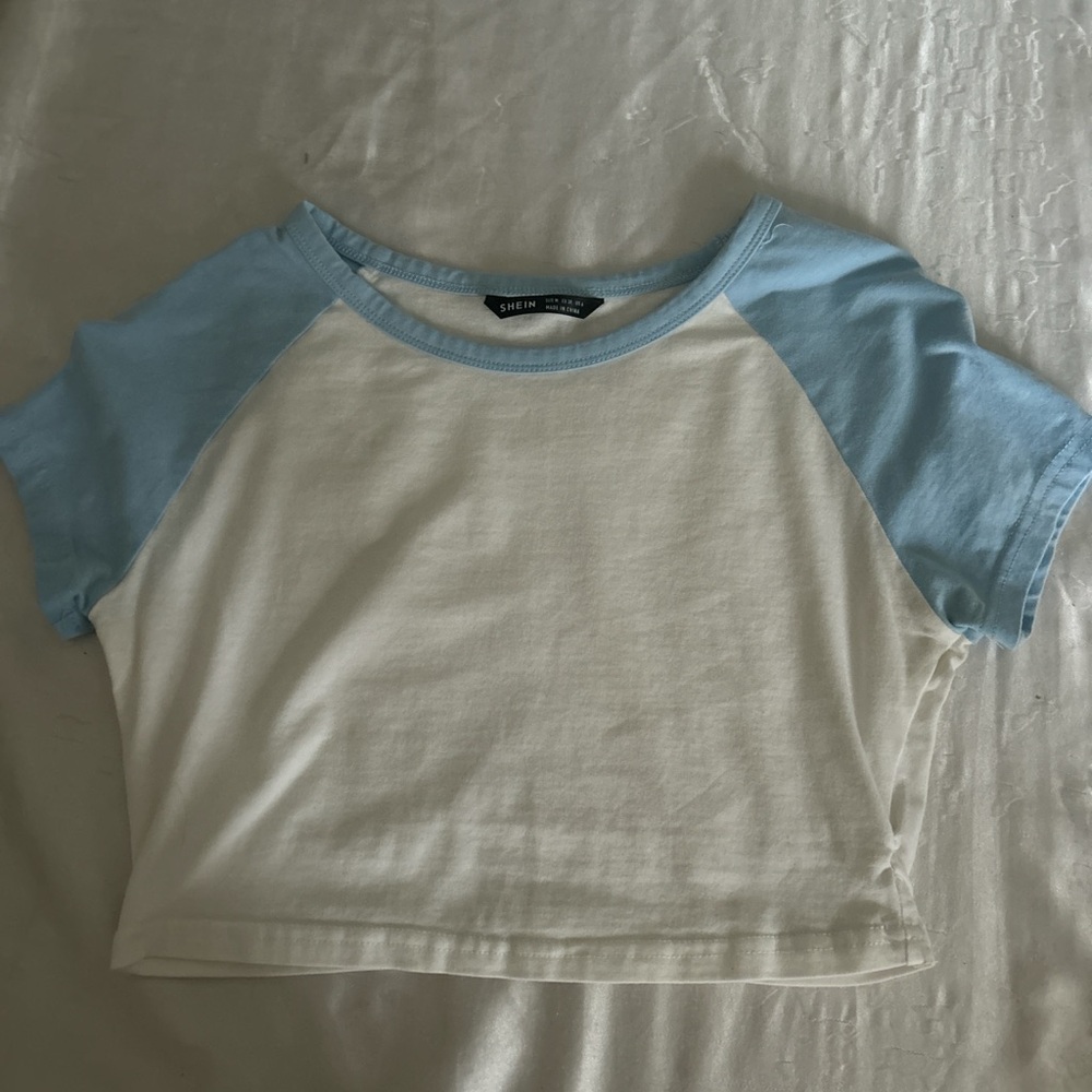 SHEIN Light Blue and White Tee